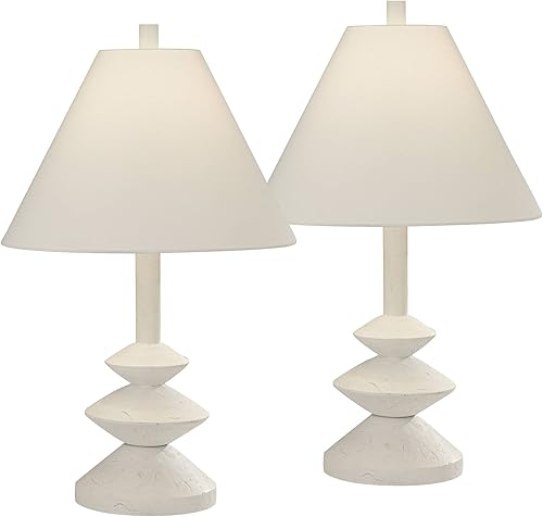 Miniatura 2 de 360 Lighting Ashely - Juego de 2 lámparas de mesa decorativas modernas de mediados de siglo de 24 12 pulgadas de alto, acabado blanco, pantalla de