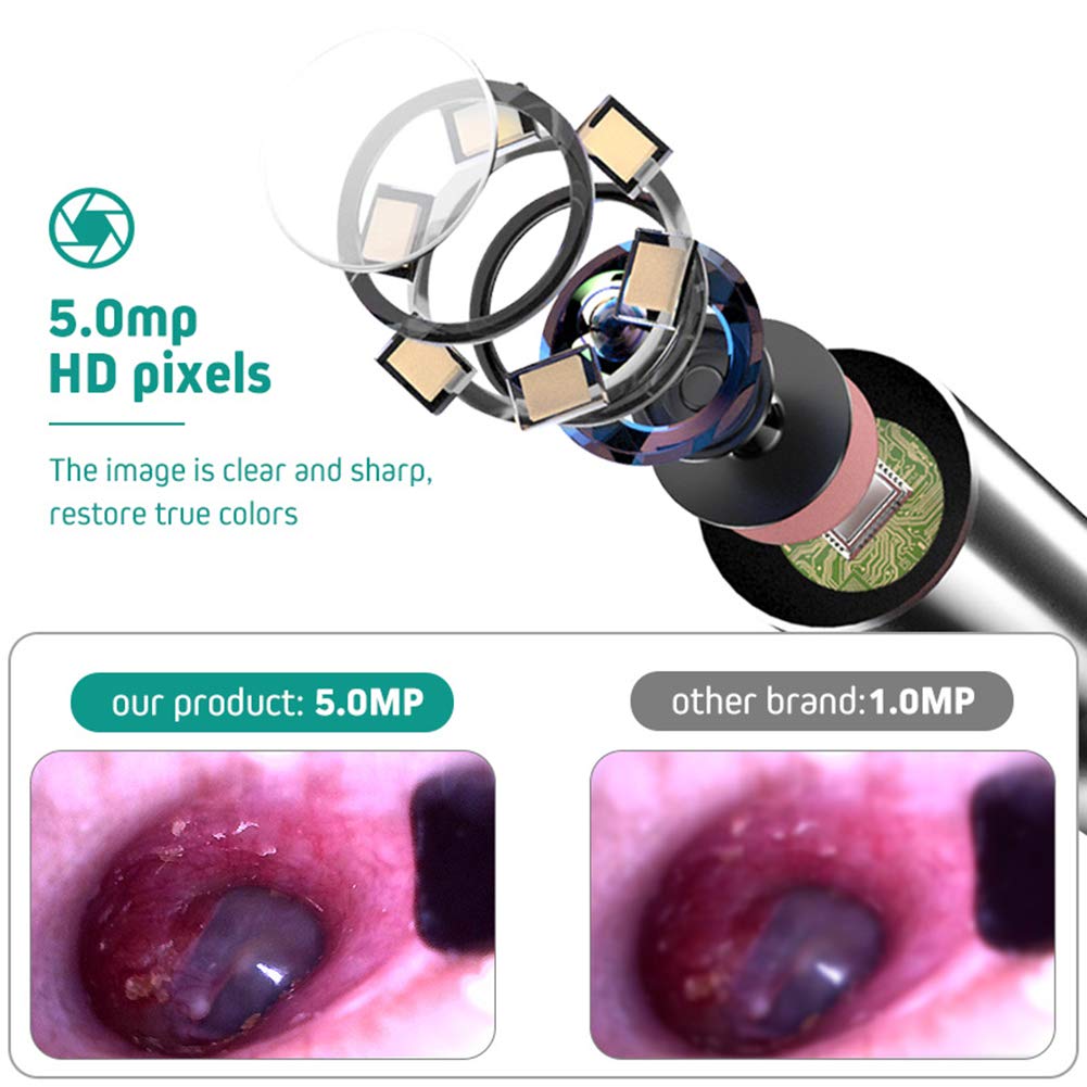 Otoscopio de oído Digital de 5 Pulgadas Endoscopio de Alcance de oído de 3,9 mm con giroscopio de 4 Ejes Mini Herramienta de selección de Protector de oído Cuidado de la Salud