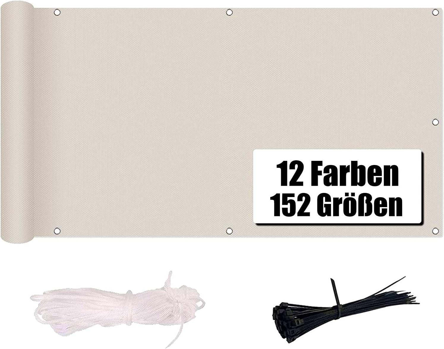 Balkon-Sichtschutz Aus HDPE – 75x1200 Cm, Beige, UV-beständig, Mit Alu-Ösen & Kabelbindern, Ohne Bohren