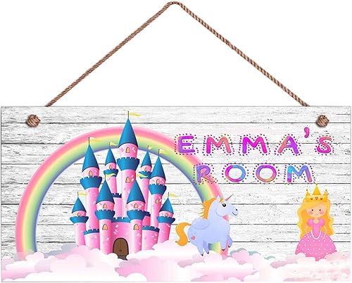 Cartel de princesa, cartel personalizado de castillo con arco iris, para dormitorio de niñas, dormitorio de bebé, dormitorio de bebé, puerta de