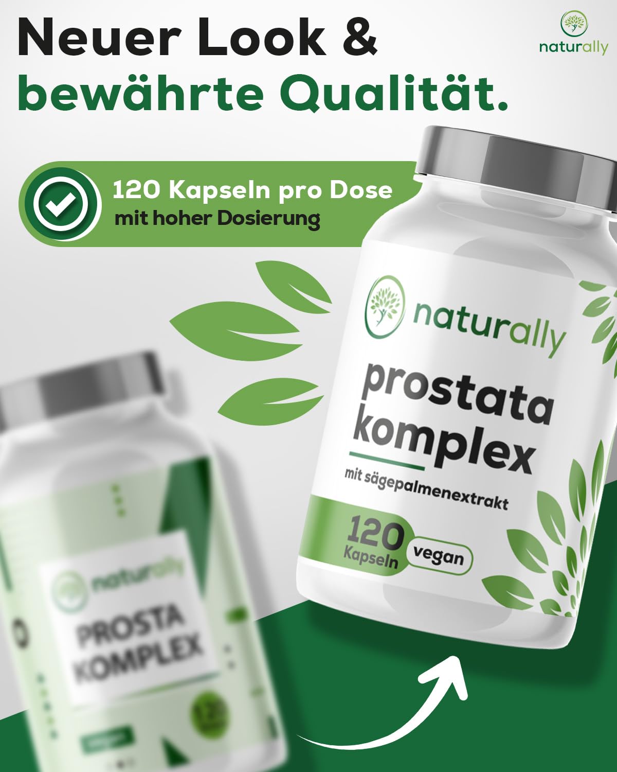 naturally Prostata Komplex Kapseln mit Sägepalmenextrakt hochdosiert – Prostata Kapseln mit Kürbiskern, Brennnessel, Vitamin E, Zink, Selen für Männer [120 Stk] – vegan, prosta vit, Sägepalme