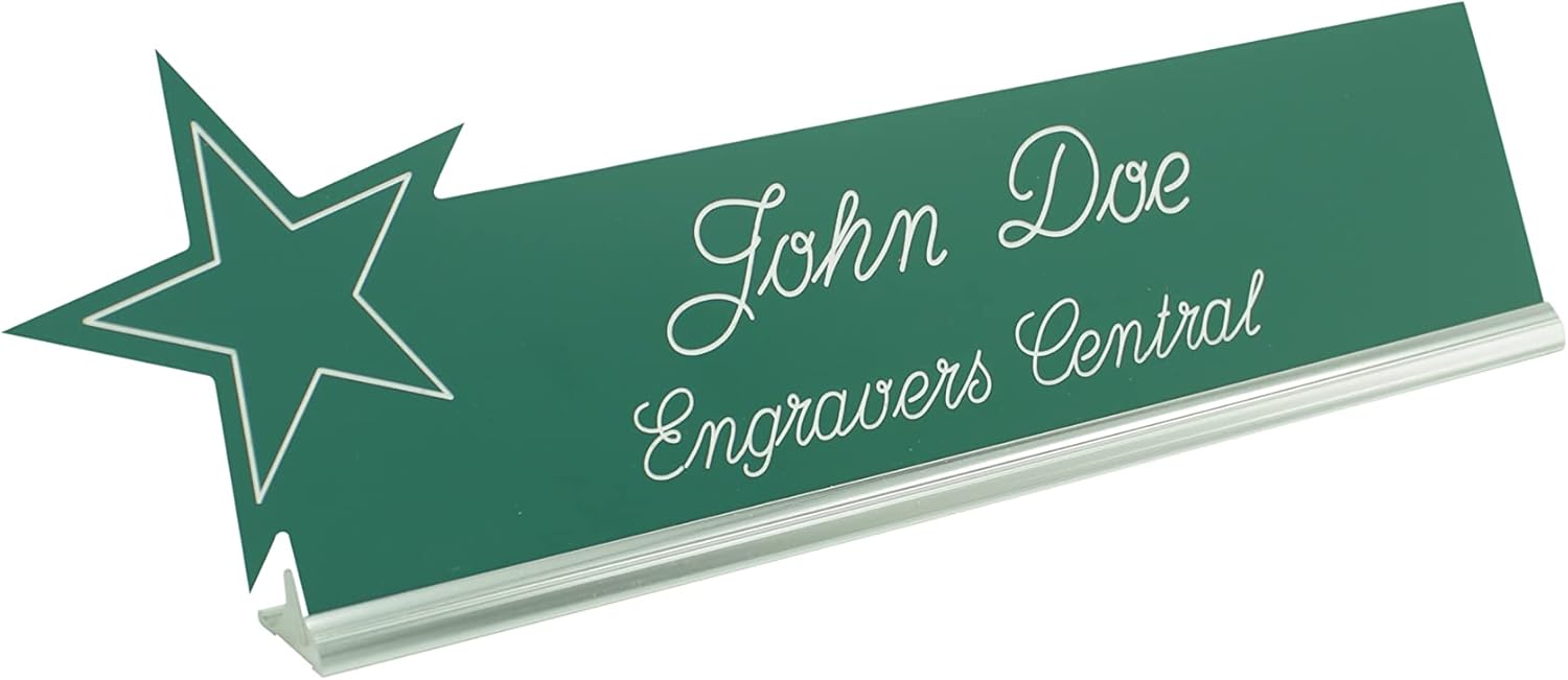 Personalized Engraved Industry Theme Shaped Name Plate for Teacher Appreciation, Sport & Dog Lovers, Dentist or Achievement Stars (20 Color Options) & a Sleek Silver Office Desk Holder - Customize