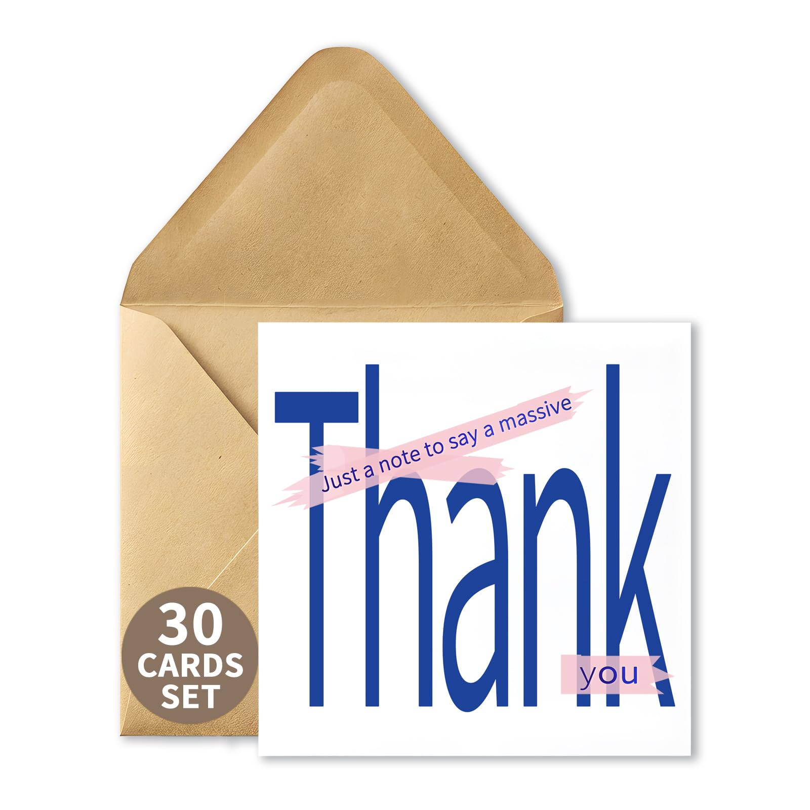 30 Pack Thank You Cards Multipack Blank Paper - Greeting Card Set, Gold Foil Thank You Notes for Kids, Teacher Appreciation, Weddings, Birthdays, Christmas, Small Business Gifts & All Year Gifting