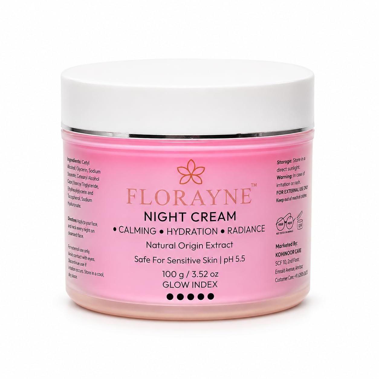 Night Cream for Calming, Hydration & Radiance – Natural Origin Extract | pH 5.5 | Safe for Sensitive Skin | Glow Boosting Overnight Moisturizer | 100g-image-47