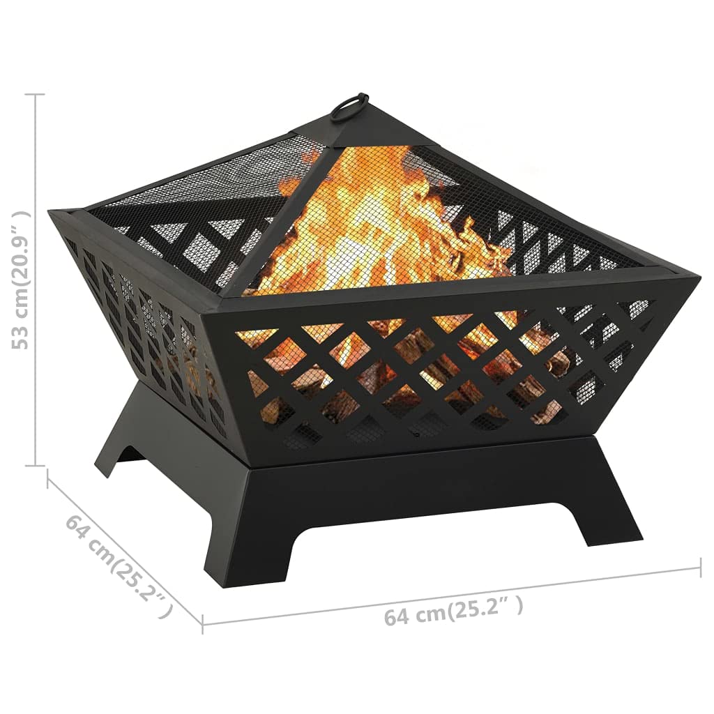 vidaXL Brasero con Atizador Jardín Patio Terraza Balcón Exterior Cuenco Chimenea Fogata Hornillo Calentador Calefactor Acero XXL 64 cm