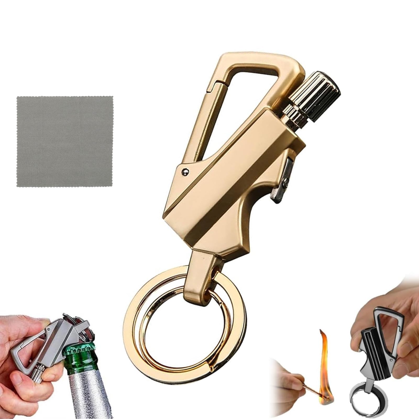 Permanent Match Infinity Lighter with Multitool Keychain, 3 in 1 Keychain Lighter, Waterproof Matches for Outdoor Survival, Men Gifts (Gold)
