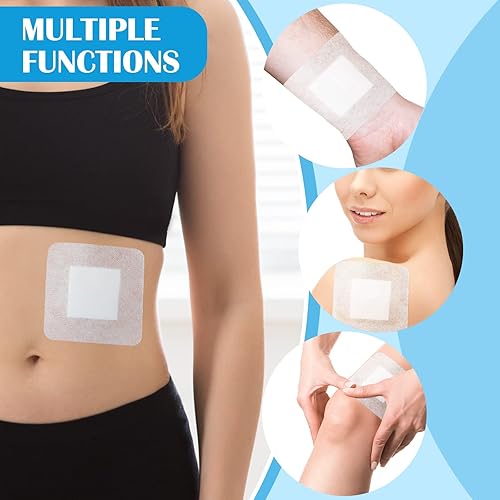 Miniatura 3 de Nuogo Paquete de 100 almohadillas de gasa con bordes de 4 x 4 pulgadas, almohadillas de gasa transpirables con vendajes adhesivos en los bordes