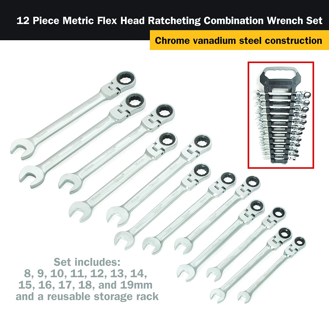 TITAN Tools 17367 - Juego de llaves combinadas de trinquete métricas de 12 puntos y 72 dientes