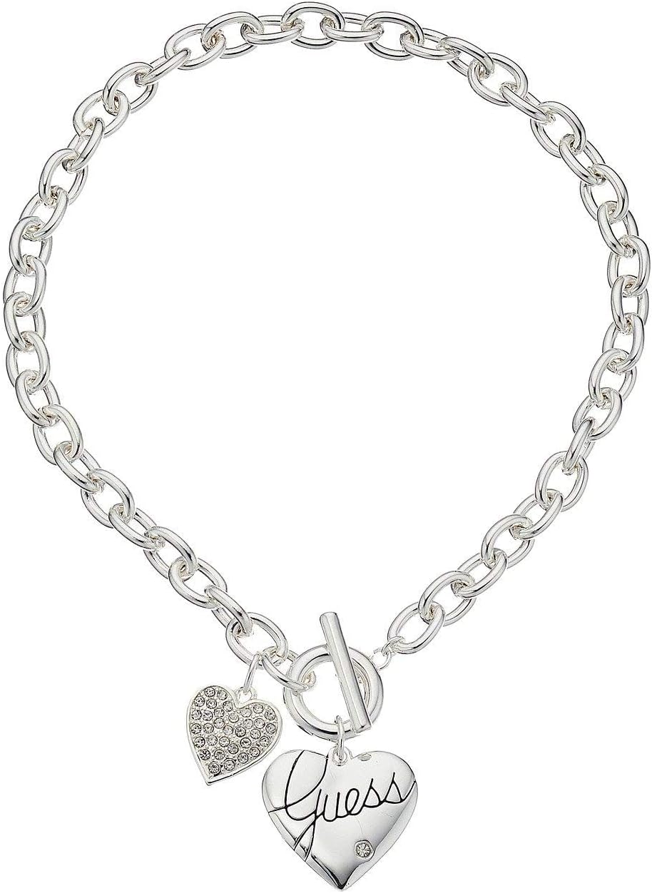 "Basic" Silver Logo Heart and Pave Heart Toggle Pendant Necklace