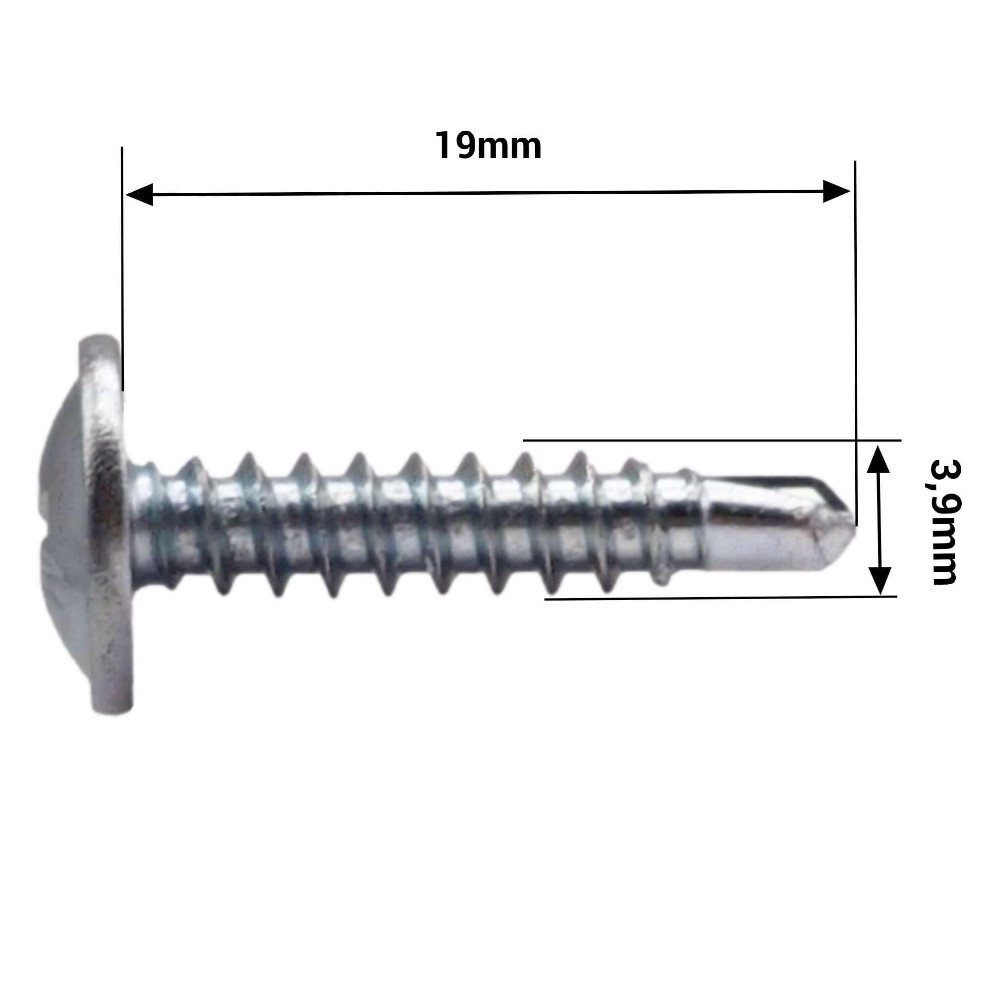SKIR'CO (50 pcs) Zinc Plated Self-Drilling Screws 3.9 x 19 mm, Sheet Metal Screws, DIN 7504 T, PH Modified Truss Head Screws - Image 3