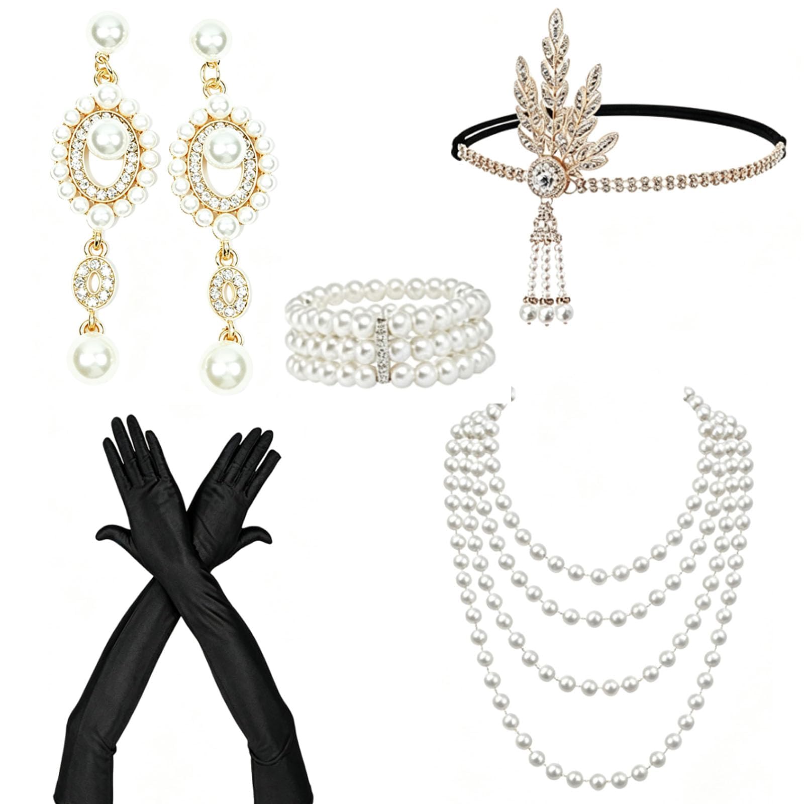 QhgPnt 5Pcs 1920s Accessories Set, Great Gatsby Accessories Women Costume Jewellery