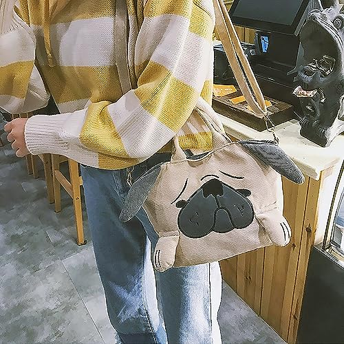 Bolso tote de pana para mujer, bolso con forma de cachorro (pug), bolso cruzado adorable con diseño de animal miniatura 3