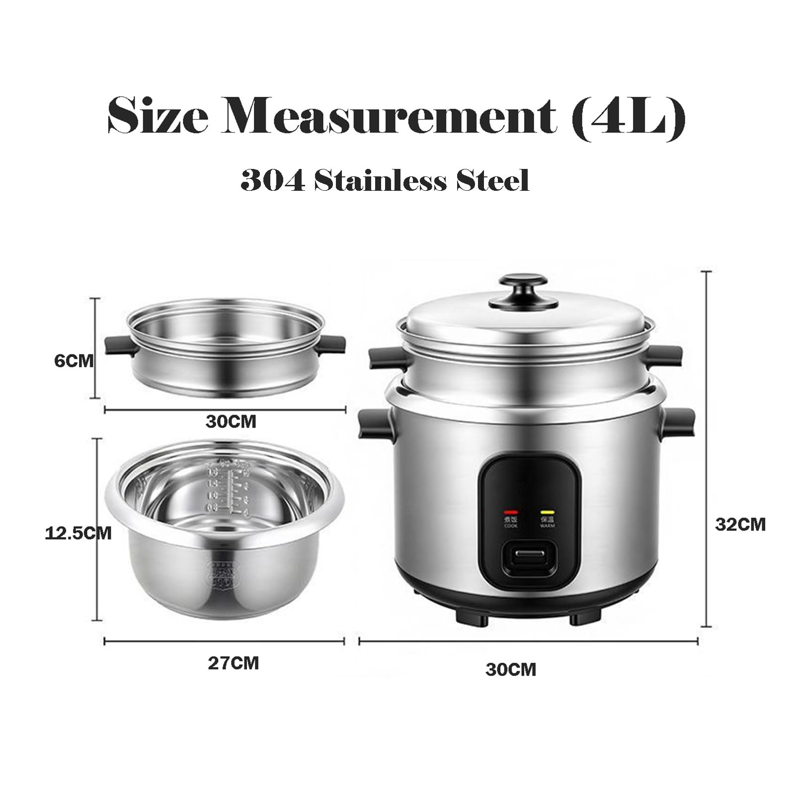 Cuociriso E Vaporiera, Ciotola Interna Antiaderente In Acciaio Inossidabile 304, Funzioni Cottura/caldo, Include Misurino E Cucchiaio, 220-240 V(4 liters)