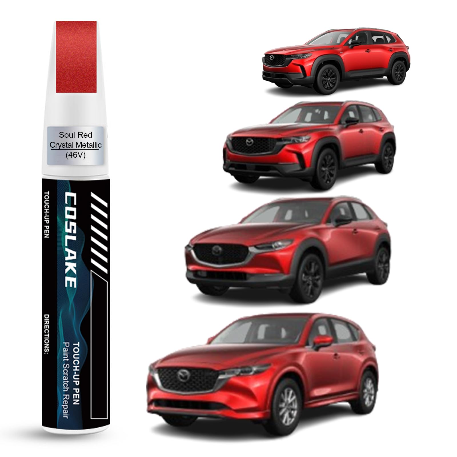 Car Touch Up Paint(Soul Red Crystal Metallic(46V)) for Mazda, Car Paint Scratch Repair Kit, Quick & Easy Solution to Repair, 2 in 1 Scratch Remover Pen with Color-Matched