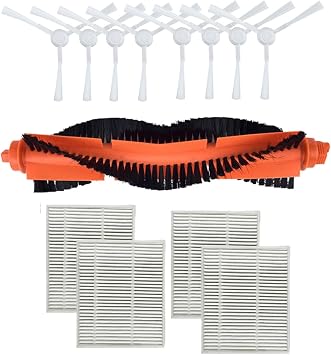 Accessories Set Replacement for Xiaomi E10 B112/E12 Mop Robot Vacuum Cleaner Spare Parts, 1 Main Roller Brush, 8 Side Brush, 4 Filter