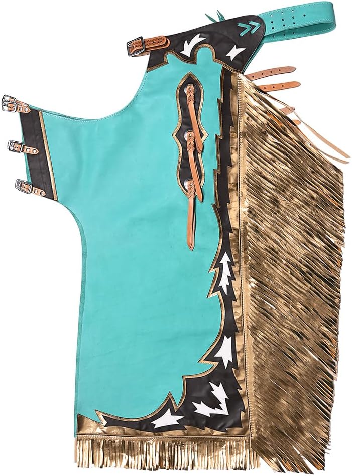 HILASON Pro Rodeo Bull Riding Chaps Genuine Leather Turquoise | for Men and Women Western Unisex