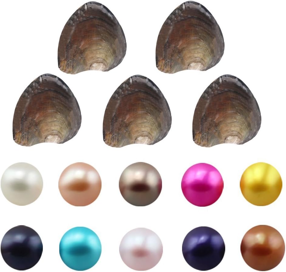Jessie Freshwater Cultured Love Wish Pearl Oyster Round Pearls Various 10 Shining Meaningful Color, Oysters with Pearls Inside (7-8mm, 10 PCs/lot)