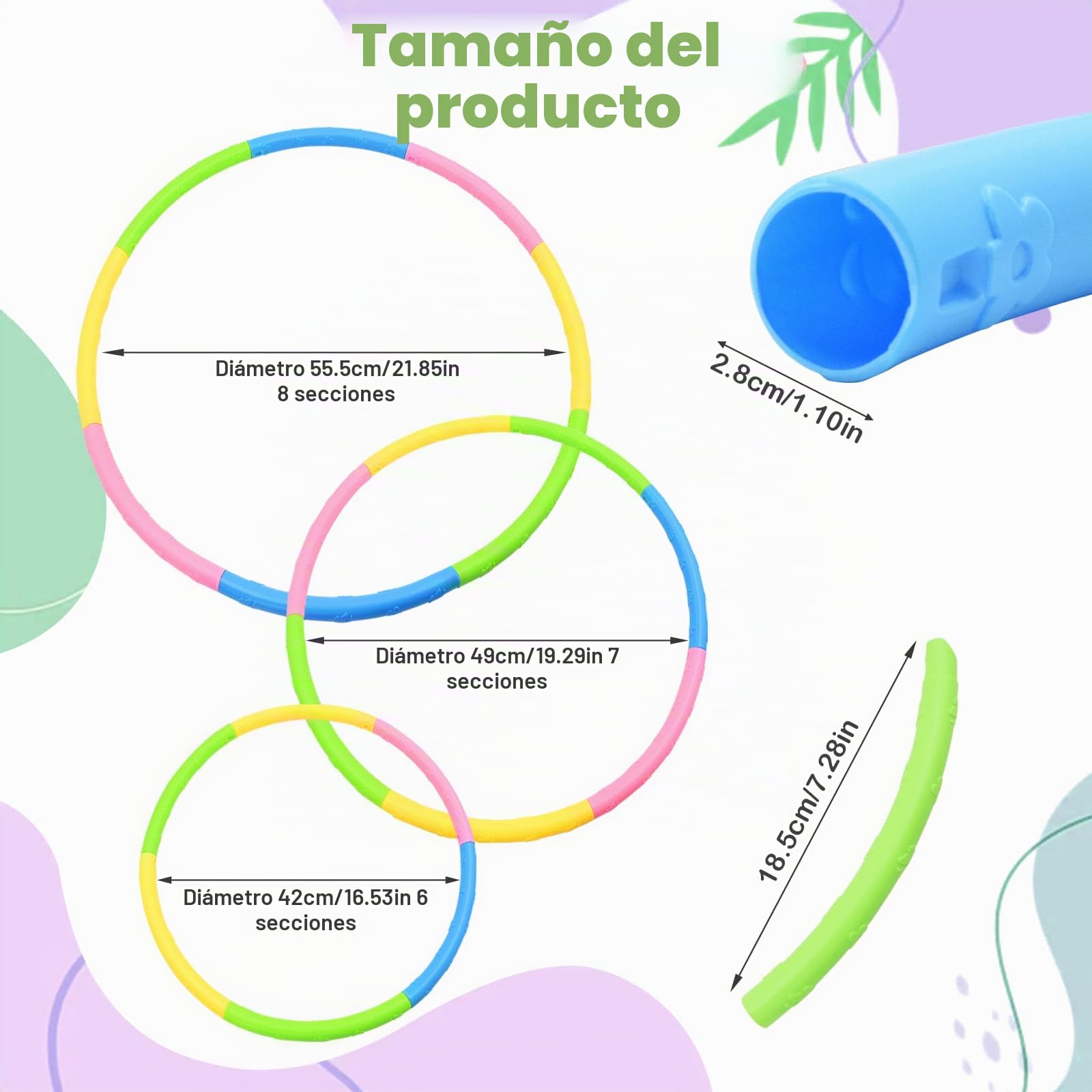 Hula Fitness Hoop niños con 8 Secciones, Diámetro 70 cm, 200g, portátil Ajustable y extraíble, aro Gimnasia para niños de 3 a 8 años de Edad, Gimnasia, Danza, natación, Actividades de