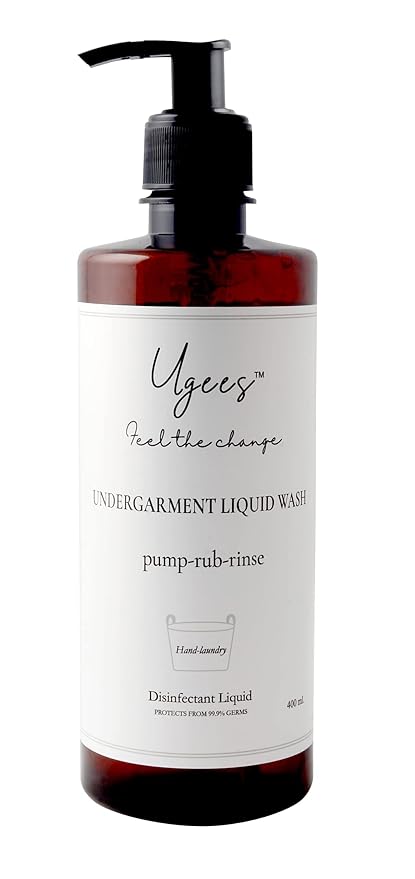 UGEES Undergarment, Underwear Men/Women Liquid Detergent | 400ML | Delicate Detergent, No Soaking Formulation, Plant-Based, Bio Wash, Disinfectant Liquid, Anti-bacterial Liquid for Hand Laundry (Pack of 1)