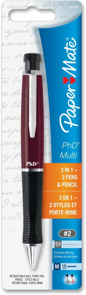 Paper Mate PhD Multi 3-in-1 Retractable Ballpoint Pen and Pencil, Color May Vary (69182)