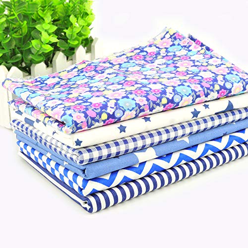 Fat Quarter Fabric Bundles Pre-Cut Quilting Cotton Twill Printed Assortments,Good Quality Craft Cloth Bundle Squares,DIY for Sewing Crafting Rose Flavor(Blue,18 by 20.5Inch)