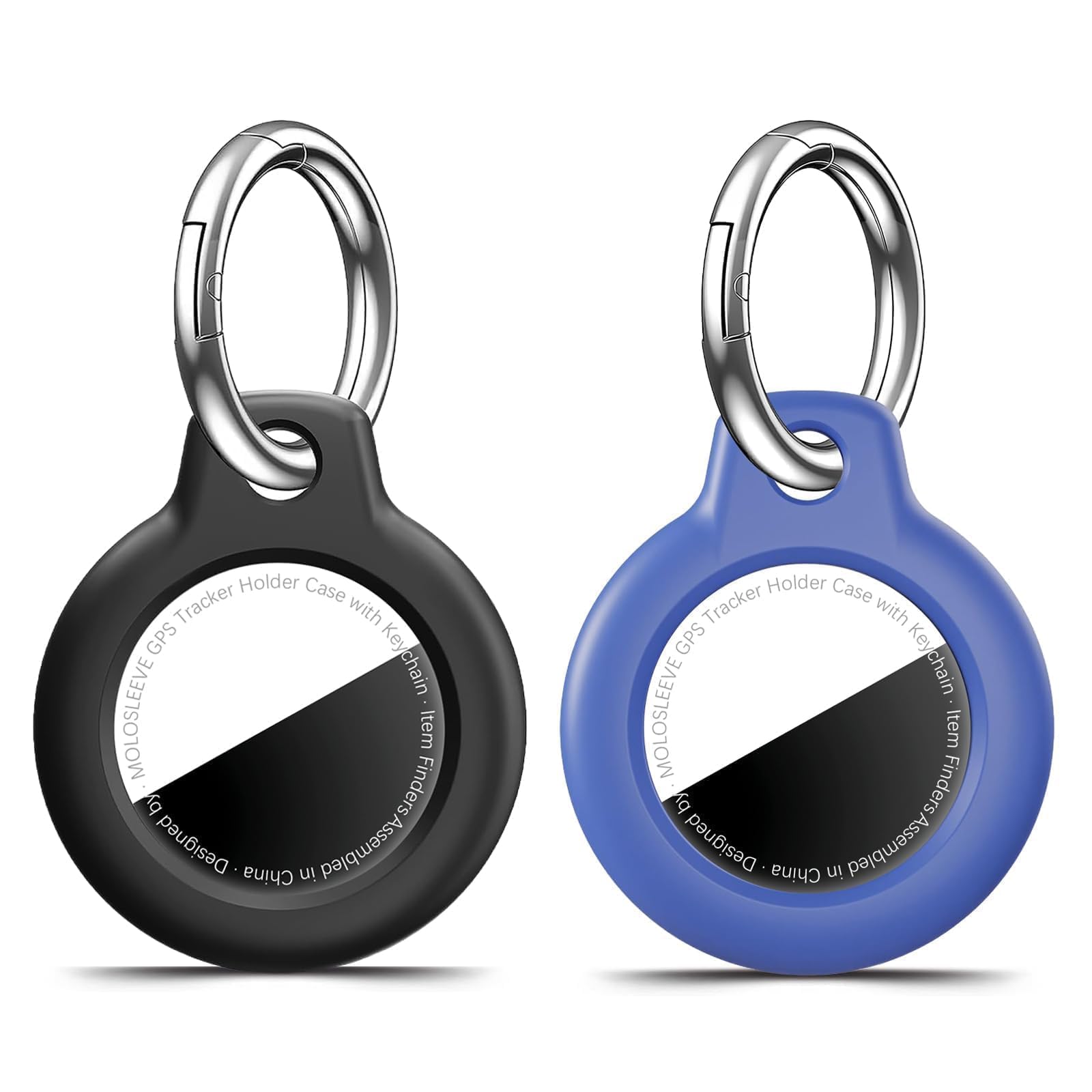 MOLOSLEEVE [2 Pack Case for AirTag 2nd Gen (2026) &amp; 1st Gen, Shockproof Holder Anti-Scratch Protective Cover for Air Tags, Men's Women's Keyrings &amp; Keychains for Keys, Luggage, Black/Blue