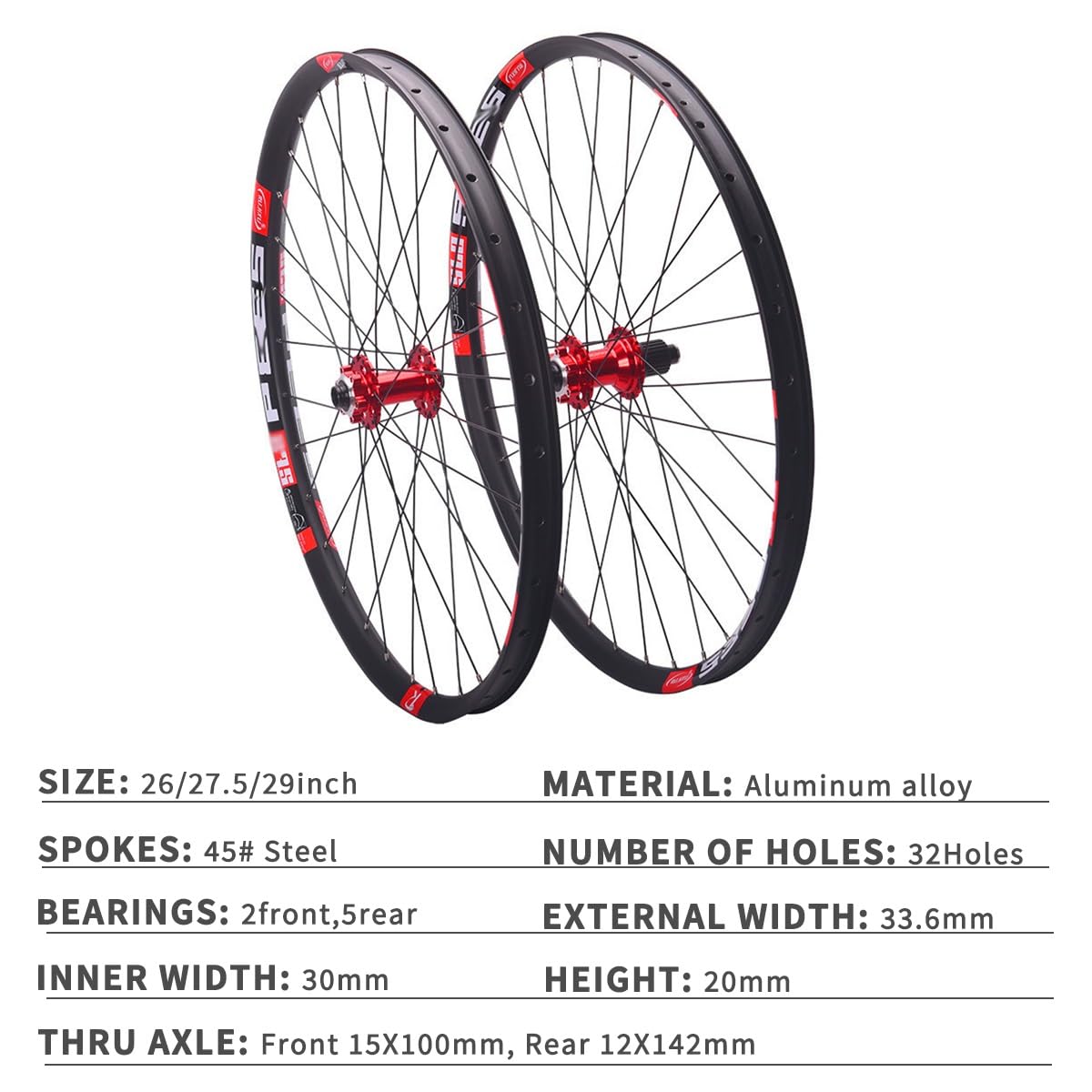 MTB Laufradsatz 26/27.5/29Zoll Steckachse Fahrradrad Scheibenbremse MS-Nabe | 15x100/12x142mm Mountainbike Vorder- Und Hinterrad Aluminium Felgen Mit 7-12 Gang