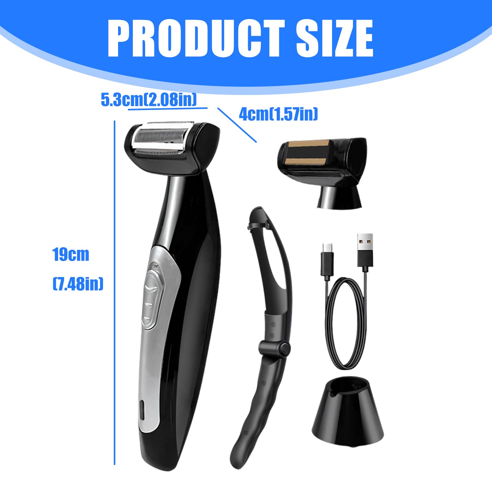 Rasoio per la schiena con manico allungabile da 46 cm | Manico impermeabile, lavabile, pieghevole, manico lungo regolabile, design portatile, alimentazione USB, facile da