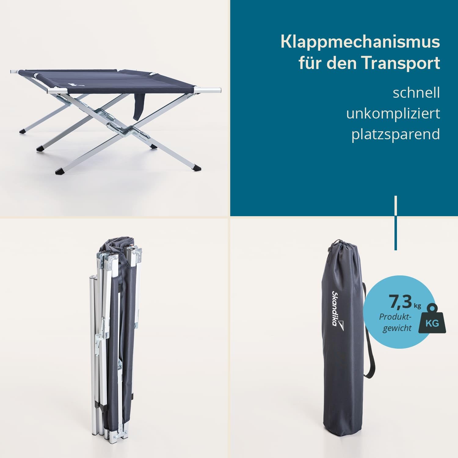 Skandika Campingliege Vuoma Klappbare Sonnenliege 200 kg 210 x 75 cm Anti-Rutsch-Füße Tragetasche