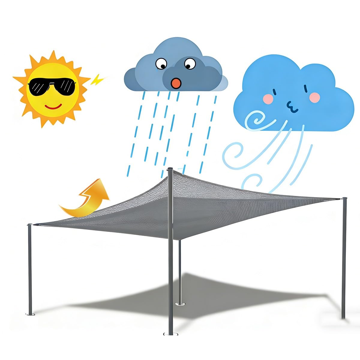 Sonnenschutz Segel Sonnensegel Hdpe-Gewebe, Rechteckig Schattiernetz mit Ösen, Luftdurchlässig Wasserdurchlässig Schattierungsnetz für Terrasse Balkon, Creme Farben(4 x 7m)