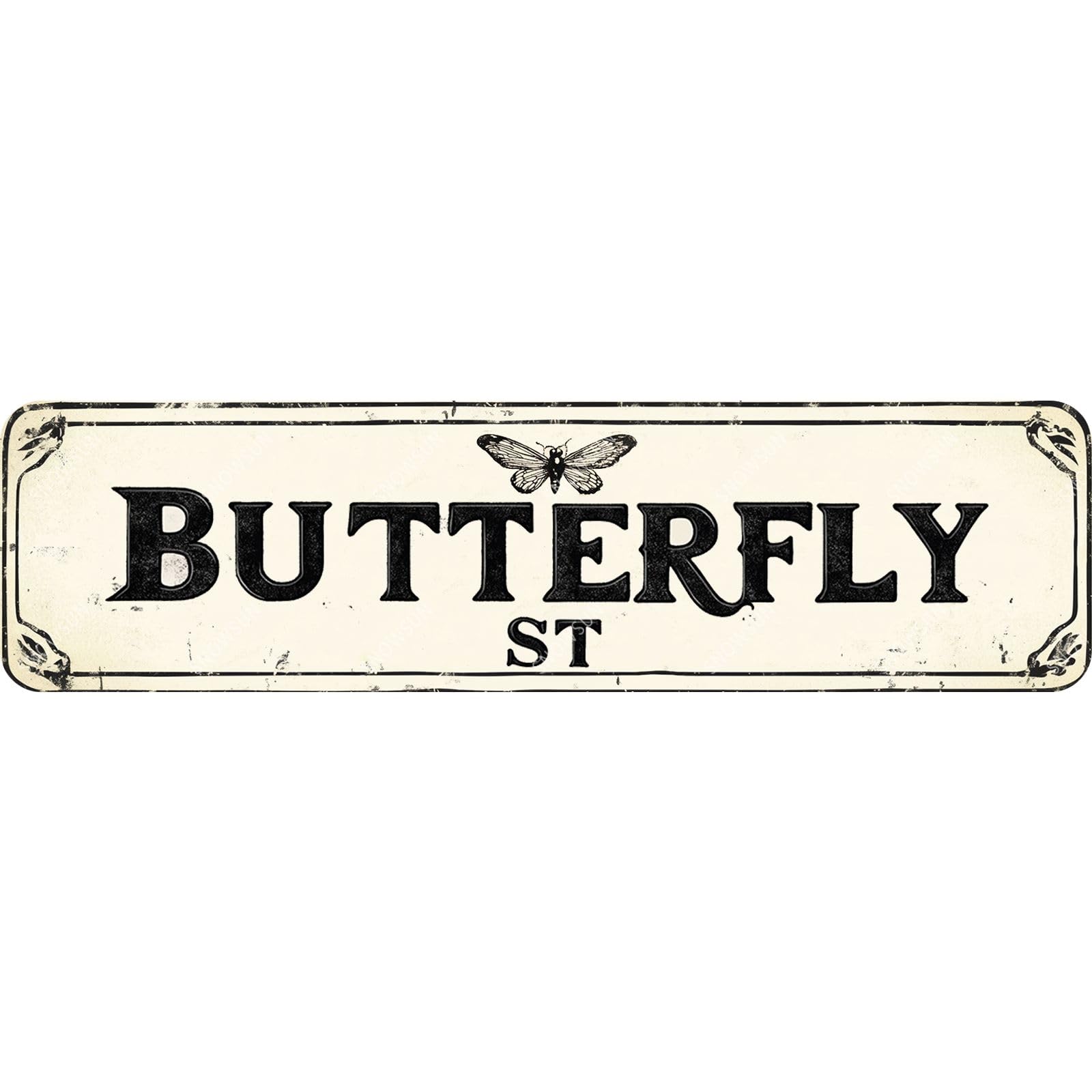 Butterfly Street Tin Sign Aluminum Metal Sign Wall Decor for Home Farmhouse Bar Cafe Fence Yard Decor 4x16 Inch