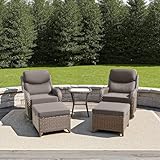 Luxury Outdoor Furniture Set with Swivel Chairs, High Back Swivel Patio Chairs with Ottoman, Side Table & 6-Inch Thick Cushions, Wicker Patio Furniture Set for Porch, Yard, Deck, Poolside, Brown/Grey