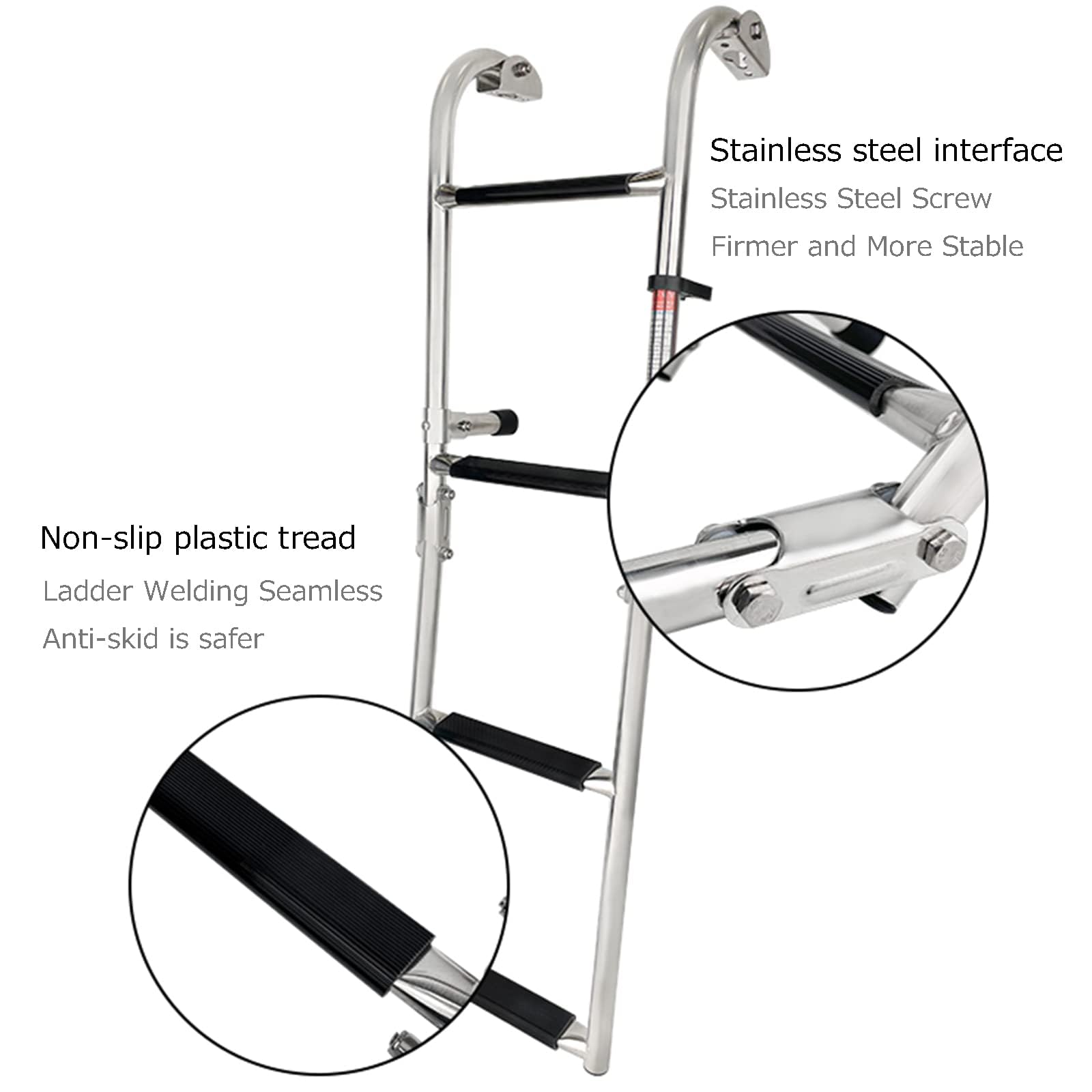 Échelle de bateau à 4 marches en acier inoxydable Échelle marine télescopique avec marche antidérapante, échelle de bain pliable pour bateaux, camping-car, yacht, piscine, pont, charge 200 kg/440 lb