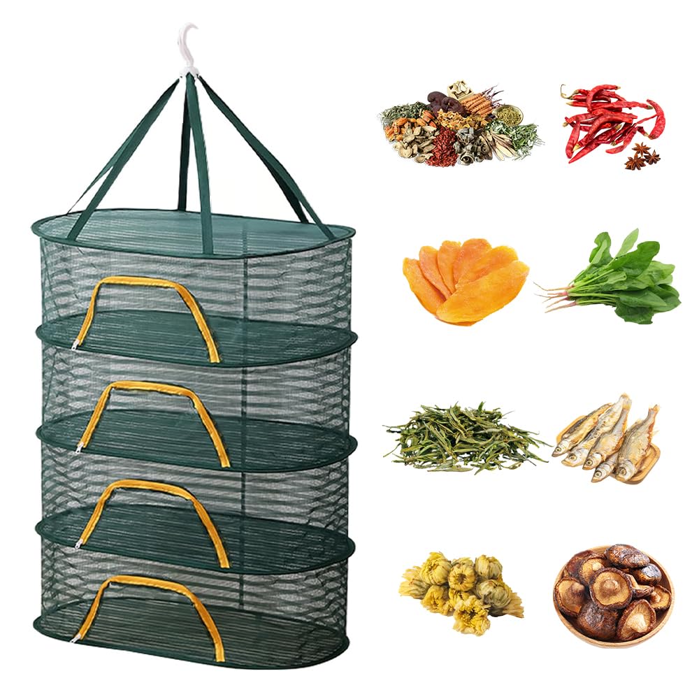 Rete Essiccazione, 4-strato Rete di Essiccazione per Erbe, 40 * 60cm Rete Pieghevole per Asciugatura con Chiusura Lampo, Appeso Rete di Essiccazione Piccola per Piante Pesce Verdure Frutta