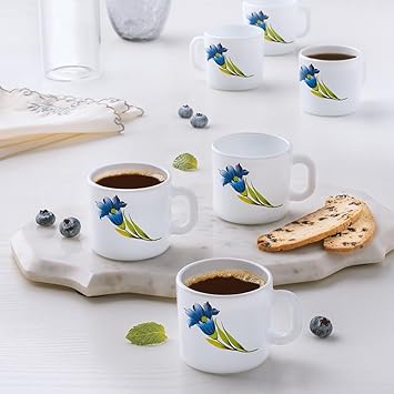 Nina Opalware Mug, Set of 6 Tea/Coffee Mugs, 100 ml Each, Microwave & Dishwasher Safe, Bone-Ash Free, Crockery Set Ideal for Daily Use & Gifting, White