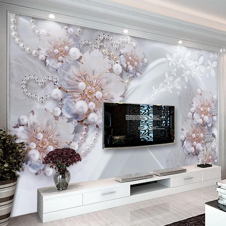 Mural panoramique 3D fleurs et bijoux grand format 400x280cm