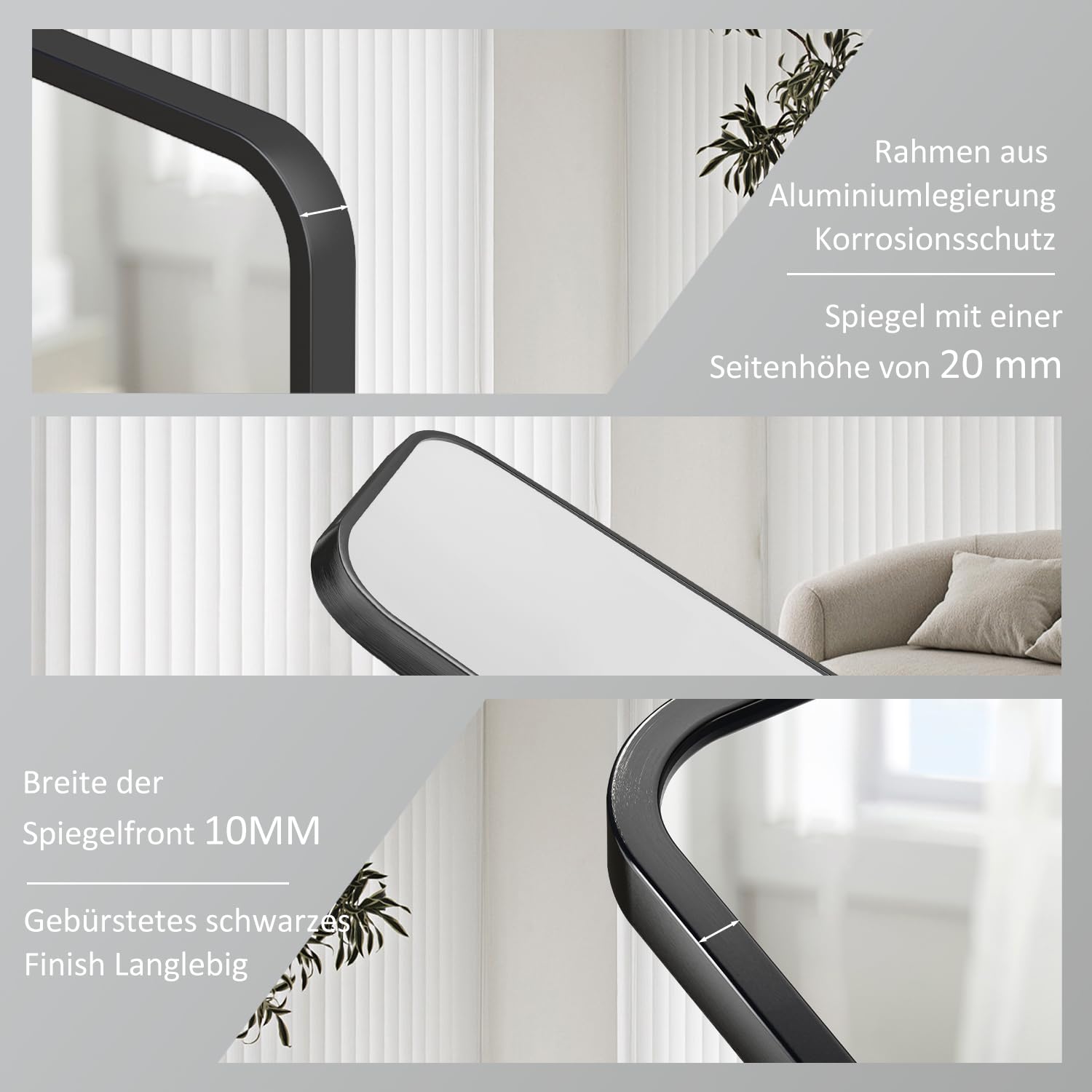 Goezes Matt Schwarz Wandspiegel 40x60cm Spiegel mit Metall Rahmen, 60x40cm Rechteckiger Spiegel Schwarz Badezimmerspiegel für Bad, Flur, Schlafzimmer, Wohnzimmer