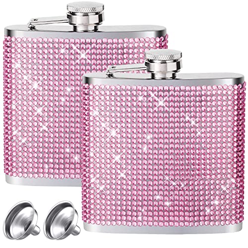 2 Pcs Diamond Hip Flask Bracelet Flasks For Women For Liquor 6.8 Oz Hidden Drink Pouches Pink Plastic Tampon Flask Purse With 2 Funnel Bling Small Leakproof Flask For Cruise Wedding Party Supplies #TOP30