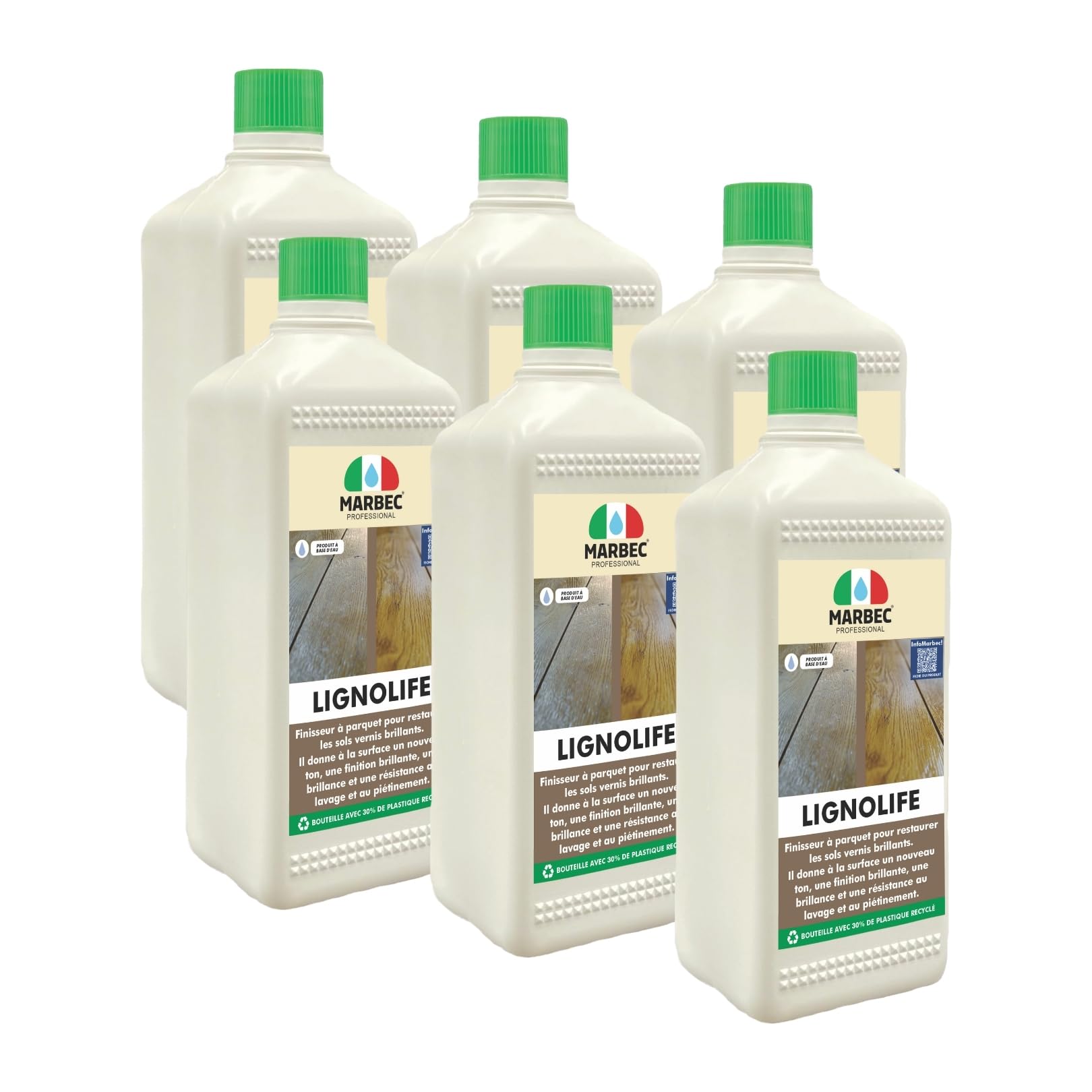 MARBEC LIGNOLIFE 1LTX6PCS Finisseur pour parquet peint brillant usé et opaque. Il donne au bois nouvel éclat, nouvelle couleur et résistance au lavage et au piétinement.
