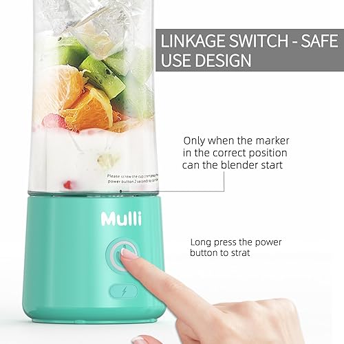 Miniatura 4 de Mulli Licuadora portátil, mezclador personal recargable por USB para batidos y batidos, mini licuadora con seis cuchillas para comida de bebé,