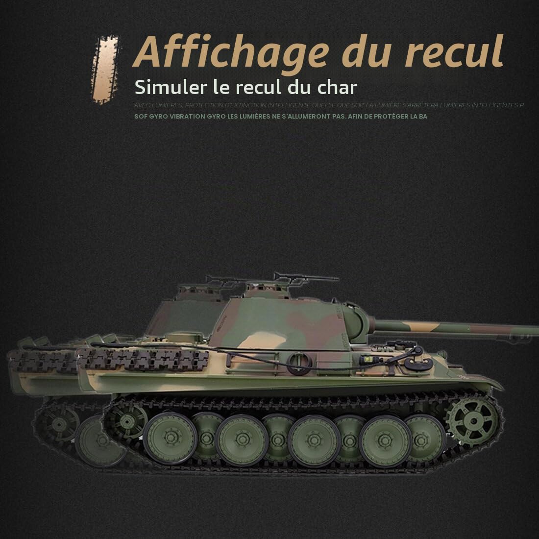 KAML Télécommandé 1:16 2.4Ghz RC Modèle de Tank Allemand Panther G - Char Avec Fonction de Prise de Vue, Effet Sonore, Lumière LED, Fumée - Cadeau Militaire