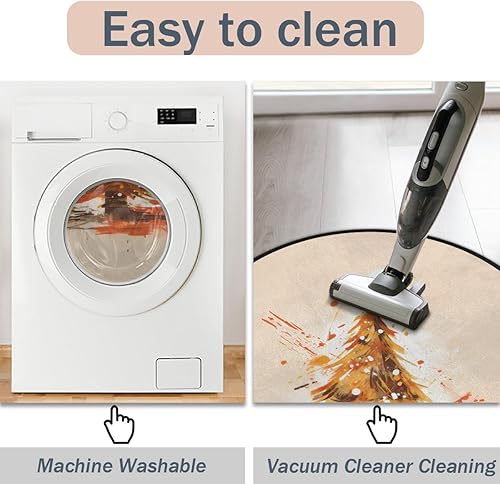 Miniatura 5 de Christmas Tree Snow Colorful (3) Round Area Rug 3ft Machine Washable Circular Rugs for Dining Room Table Bedroom Playroom Throw Rugs for Dog Living