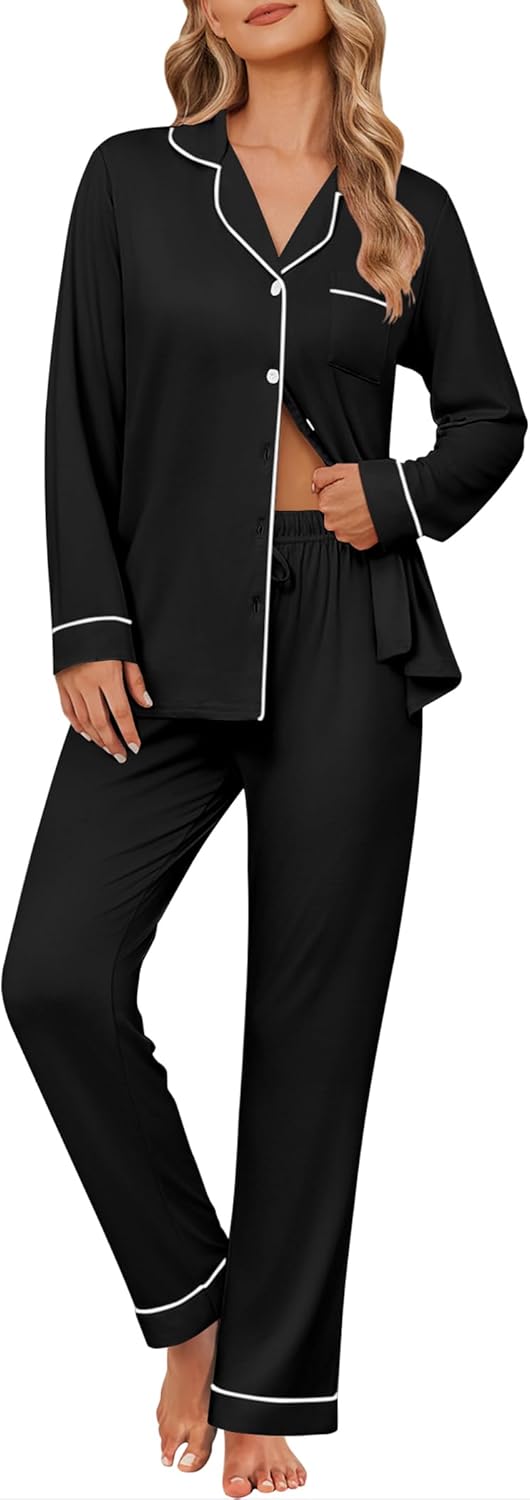 Ekouaer Women's Pajama Sets Soft Button Down Pj Sets 2 piece Long Sleeve and Pants Loungewear Set S-XXL