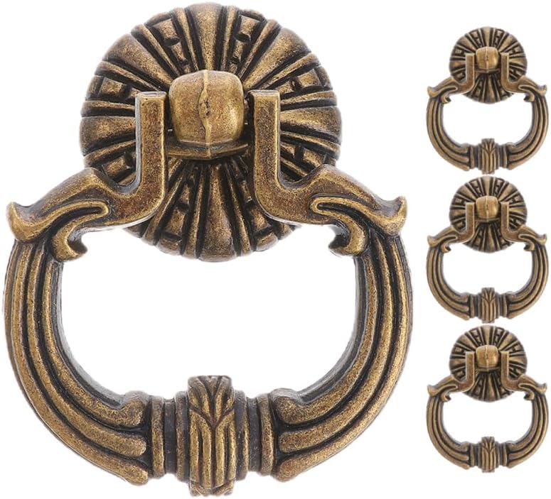Veemoon 4pcs Vintage Drop Ring Pulls Antique Bronze Cabinet Knobs Ring Dresser Drawer Handle Retro Furniture Decorative Wardrobe Pulls French Provincial Single Hole Pull Handle Hardware Kit