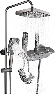 Milano Professional Piano Key Thermostatic Shower System – 4-in-1 Gunmetal Grey Rainfall Shower Set with Handheld Spray