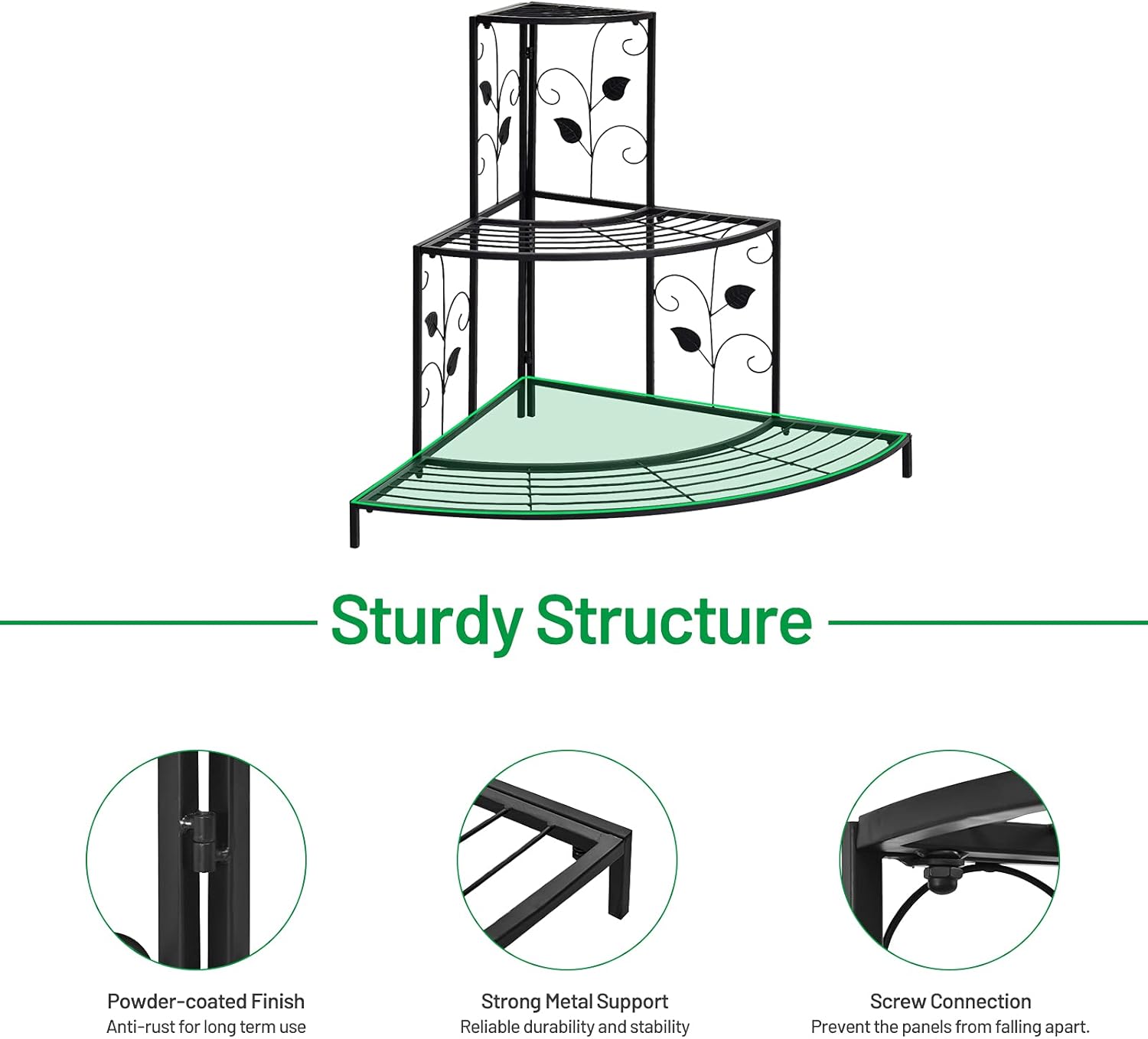 S AFSTAR Corner Plant Stand, 3-Tier Mental Plant Stand, Plant Flower Pot Display Rack, Pot Holder Shelf, Rustproof Ladder Potted Shelf, Outdoor Plant Stands for Patio Garden Yard Balcony (Black)