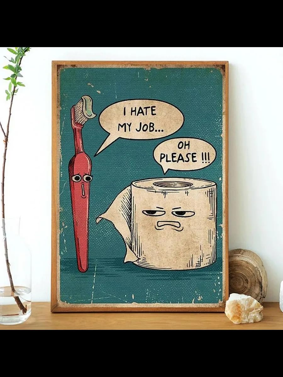 Trdmcfbn Humor Toothbrush Toilet Paper Canvas, Bathroom Cartoon Wall Art(30x40cm/With frame)