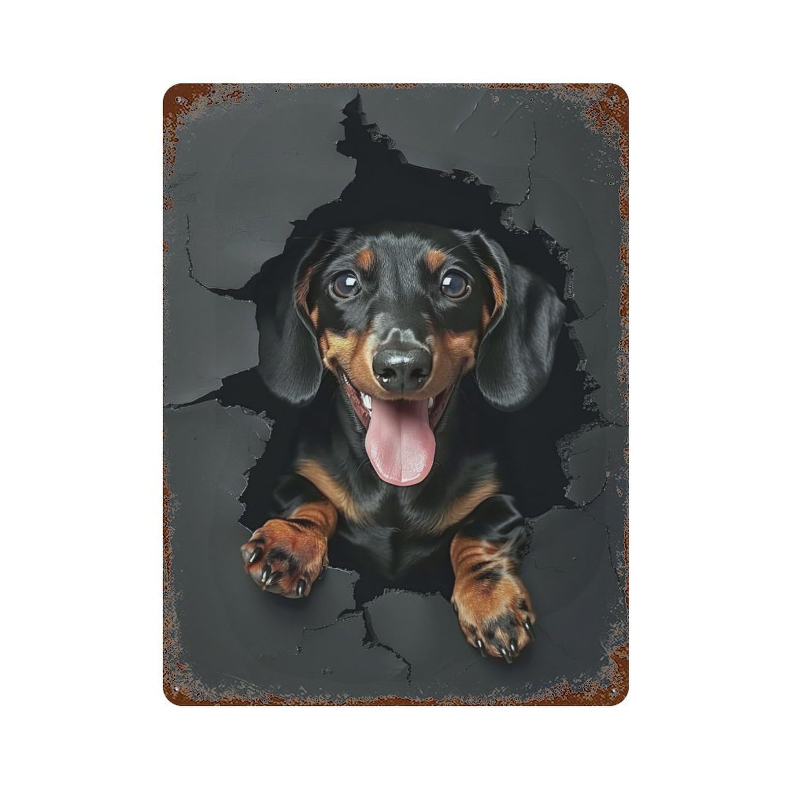 Dachshund Dog Rust Effect Tin Sign 15.7"x11.8", Industrial Home Decor for Garage, Bar And Workshop Decor