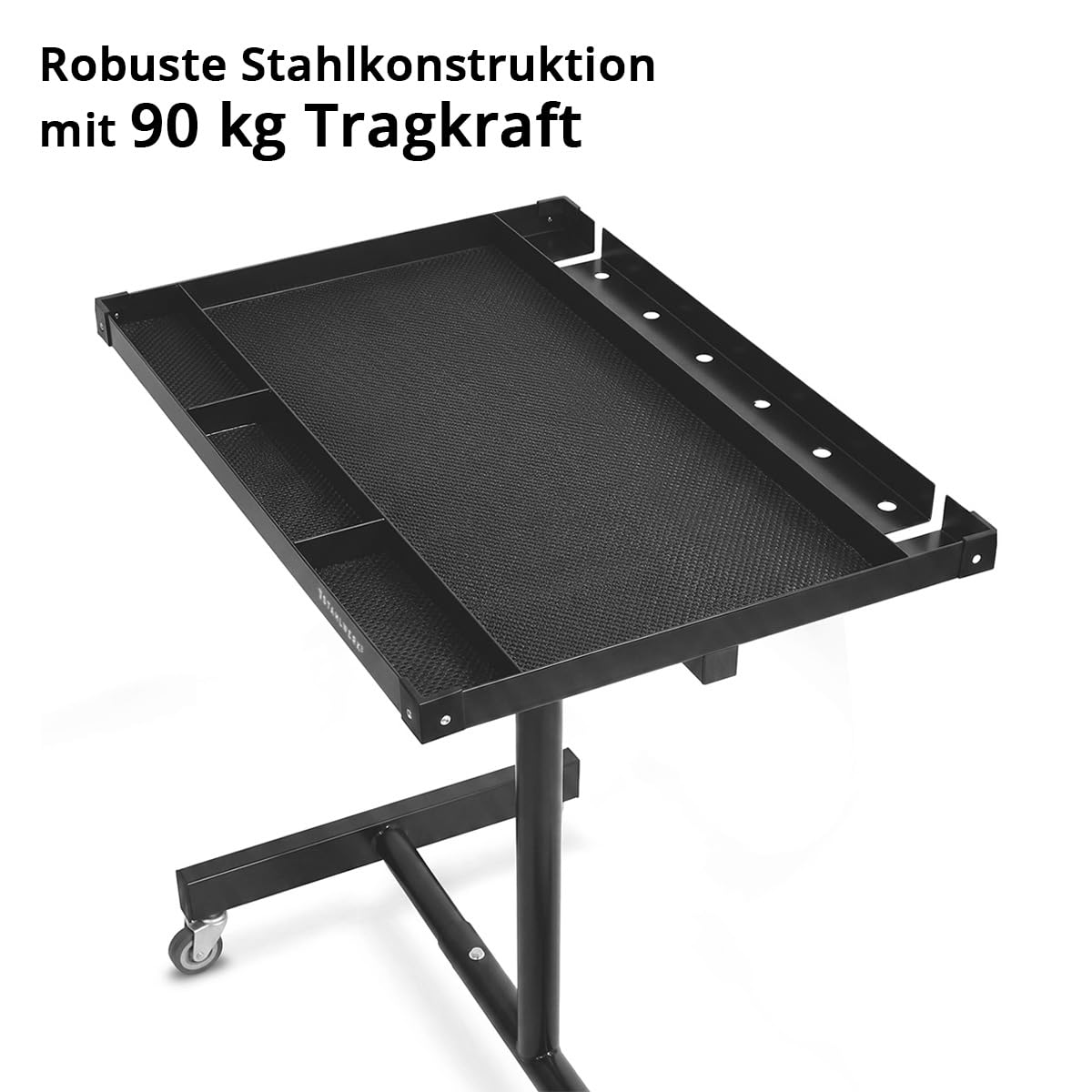 STAHLWERK Mesa de trabajo regulable en altura de 87,3 a 125 cm, capacidad de carga de 90 kg | Banco de trabajo móvil con 4 ruedas giratorias, garaje, taller, bricolaje