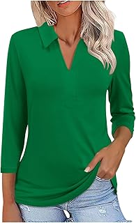 Blusa de mujer de manga 3/4 – Blusa de verano con solapa – Casual Color sólido